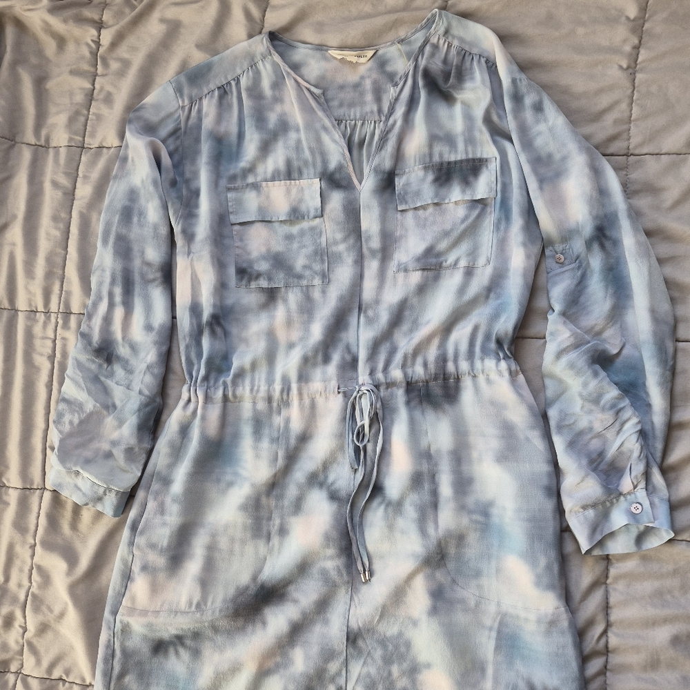 Rebecca Taylor "Haze" 100% Silk Tie-Dye Roll-Tab Sleeve Dress, Size 6 - Picture 12 of 13